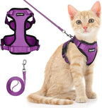 Dooradar Cat Harness and Leash Set, Escape Proof Safe Adjustable Kitten Vest Harnesses for Walking, Easy Control Soft Breathable Mesh Jacket with Reflective Strips for Cats, Purple, XS