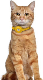 OOPSDOGGY Leather AirTag Cat Collar with Bell - Non Breakaway Kitten Collar with Apple Air Tag Holder - Lightweight GPS Pet Collars for Girl Boy Cats, Small Dogs, Puppies (Yellow)