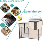 Feral Dog House Outdoor,Anti Bite Iron Frame Dog Kennel,Wood Warm Pets Home,Insulated Weatherproof Outside Shelter for Feral Animal (43.3" (L) x 29.4" (W) x 33.4" (H)-Brown-in)
