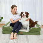 Comfort Expression Orthopedic Dog Bed for Small Dogs 24x16 Inch, Waterproof Supportive Egg Crate Foam Small Pet Bed with Removable Bolster, Dog Couch with Washable Cover & Non-Slip Bottom, Light Green