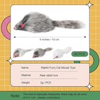 Hungdao 60 Pcs Furry Mice Interactive Catch Play Rabbit Fur Mouse Cat Toy Rattle Sound Rat Plush for PET Cats and Kittens, 3 Colors(White, Black, Gray)