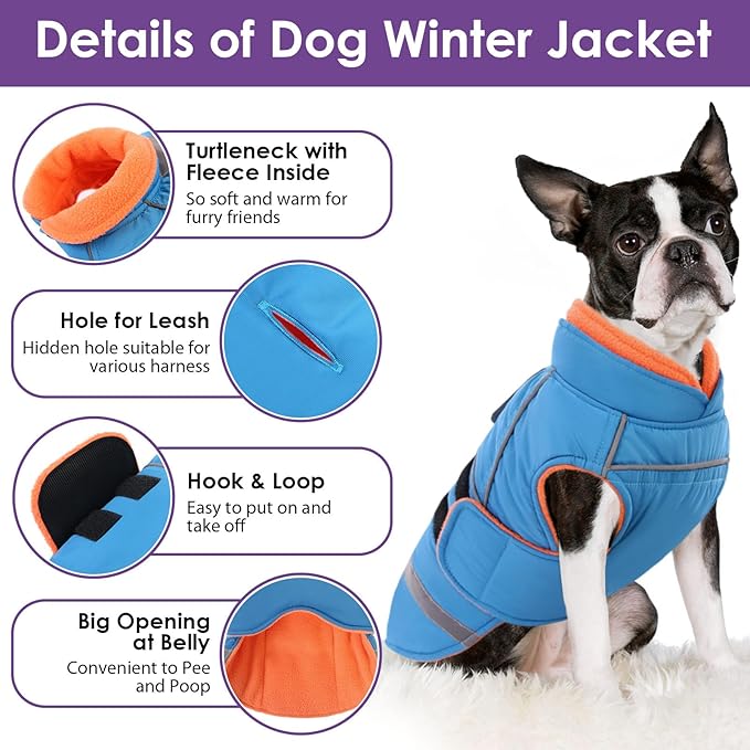 SUNFURA Dog Coat, XXXL Dog Winter Jacket, Warm Snow Jacket for Extra Large Dogs, Reflective Puffer Coats Waterproof Snowsuit for Great Dane, Turquoise XXX-Large