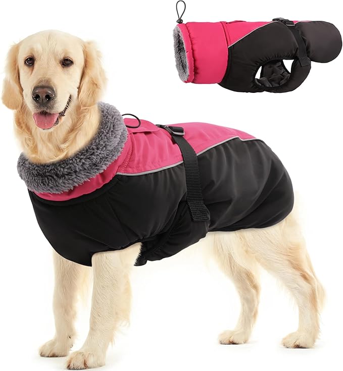 IDOMIK Dog Winter Coat, Reflective Waterproof Dog Jacket for Cold Weather, Warm Pet Coats for Small Medium Large Dogs, High Collar Doggy Fleece Snow Jacket, Winter Vest with Adjustable Buckle,L
