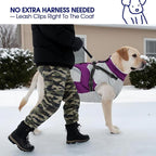 FUAMEY Dog Winter Jackets for Large Dogs,Dog Coat with Harness Built in,Waterproof Dogs Snowsuits Warm Pet Jacket Zip Up Fleece Cold Weather Coats Reflective Puppy Vest with Pocket Purple 2XL