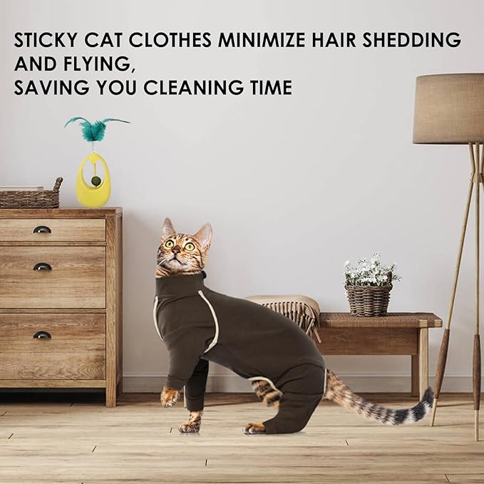 Cat Onesie - Coffee, S - Hair Sticky Pajamas, Breathable Soft Jumpers for Cats Only, Surgery Suit for Female Cats After Spaying, Hair Spreading Prevent Clothes