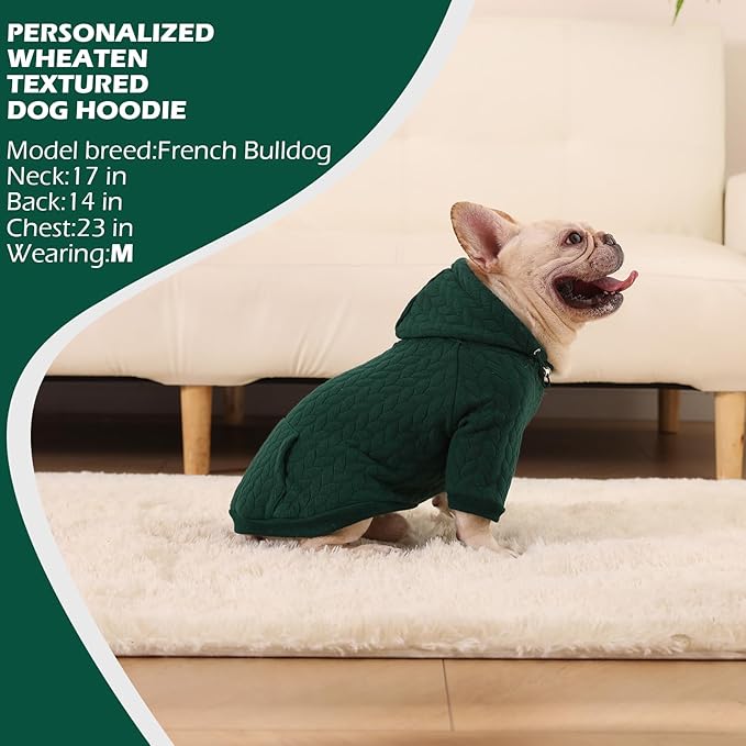 EXPAWLORER Textured Cable Knit Basic Dog Hoodie, Elevated Style Dog Sweater with Leash Hole and Pocket, Soft and Warm Pet Winter Coat, Cold Weather Clothes for Small Medium Large Dogs,Dark Green M