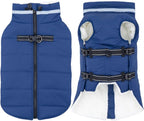 Large Dog Coat with Harness Built-in, Waterproof Reflective Fleece Lined - Warm Windproof Winter Jacket with Back Zipper, Cold Weather Snow Dog Coats - Blue - 2XL