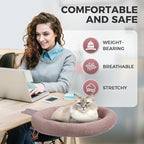Rotating Cat Desk Bed - 40 LBS Chair-Side Cat Sleeping Basket with Bed for Desk, 360° Swivel & Removable Washable Cushion for Office Comfort(Brown