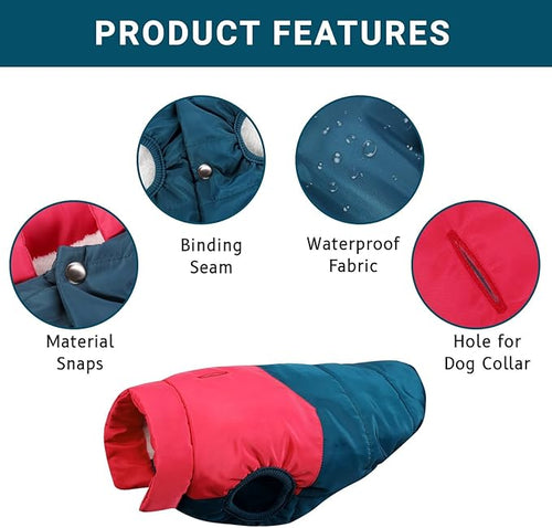 ASENKU Dog Winter Coat - Waterproof Windproof Dog Jacket, Warm Snowproof Doggie Puffer Vest for Cold Weather, Lightweight Snow Coats for Small Medium Large Dogs (Red&Navy, XXL)