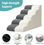 Extra Wide Dog Stairs 19.7" Width, Large Pet Step for Small Medium Dog, Puppy or Cat, Ramp for High Bed or Car, High Density Foam Ladder, Stable, 5 Step, 19.7x33x22.4 in, Charcoal Grey