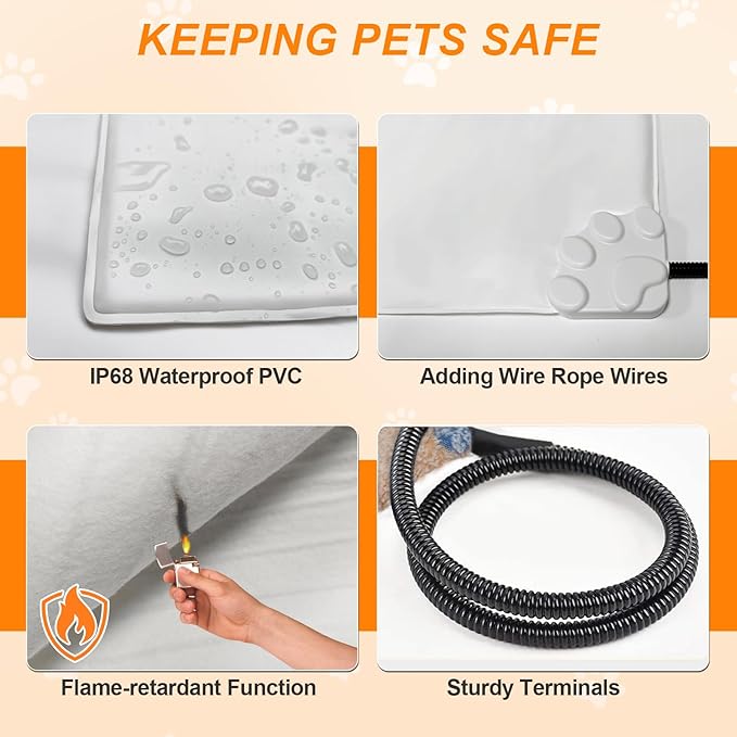 Cat Heating Pad 17×13 in Heated Cat Bed with Intelligent Constant Temperature Switch,Waterproof with Metal Protective Tube Puppy Whelping Supplies, Comes with a Plush Cotton Sleeve-Apricot