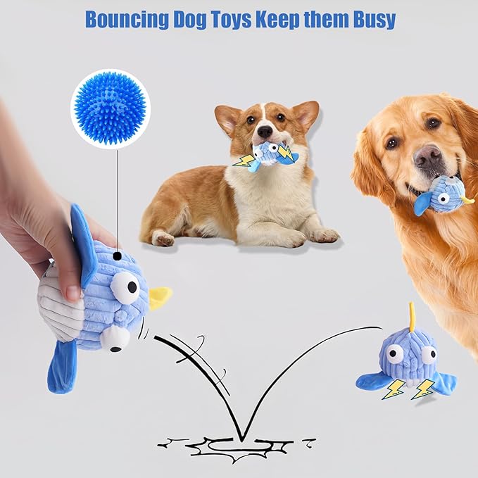 Squeak Dog Toys for Aggressive Chewers, No Stuffing Squeak Dog Chew Toys for Aggressive Chewers, Interactive Dog Toy Ball with Crinkle Paper for Medium Dogs, Large & Small Breeds (B-Blue Whale)