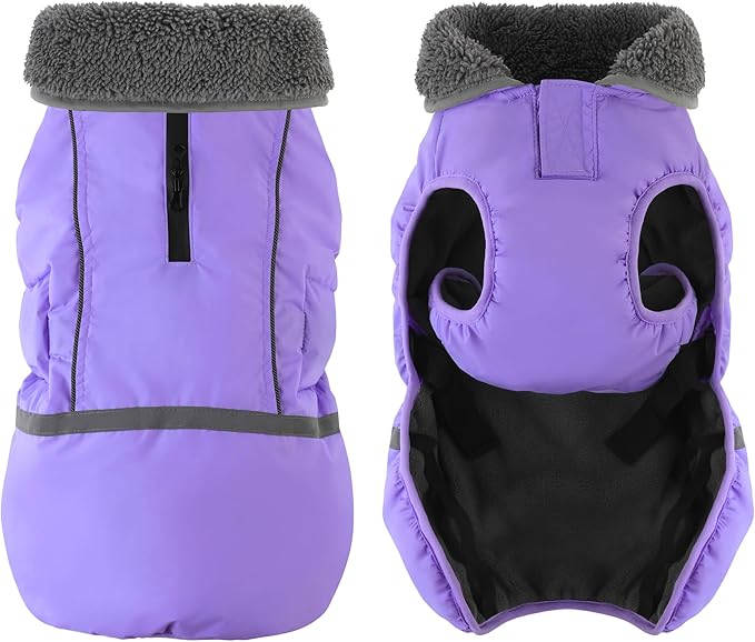 Dogcheer Warm Dog Coat, Waterproof Dog Jacket Christmas Puppy Winter Coat with Buckle, Reflective Adjustable Pet Snow Jacket Fleece Sweater for Small Medium Large Dogs - Taro Purple S