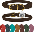 BronzeDog Rolled Leather Dog Collar with QR ID Tag, Adjustable Soft Round Collars for Small Medium Large Dogs Puppy (14" - 16" Neck Size, Brown)