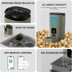 PAPIFEED Automatic Cat Feeder Upgrade, Smart Cat Feeder 6L - APP/Alexa Control, Dual Power Supply, Anti-chewing Cord, Stainless Steel Bowl, Anti-chewing Design for Cats and Small/Medium Dogs (Greener)