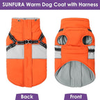 SUNFURA Small Dog Coat with Harness Built in, Warm Dog Jacket Winter with Zipper On Back, Waterproof Pet Snow Jacket Snowsuit Pet Sweater Clothes for Puppy, Orange XS