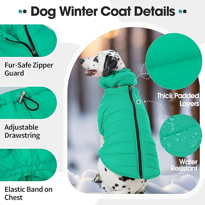 Dog Coats for Large Dogs Winter Waterproof, Zip Up Lightweight Vest for Dogs, Warm Pet Snow Jacket, Outdoor Dog Camping Jackets for Weimaraner, Pointer, Labrador, Green XL