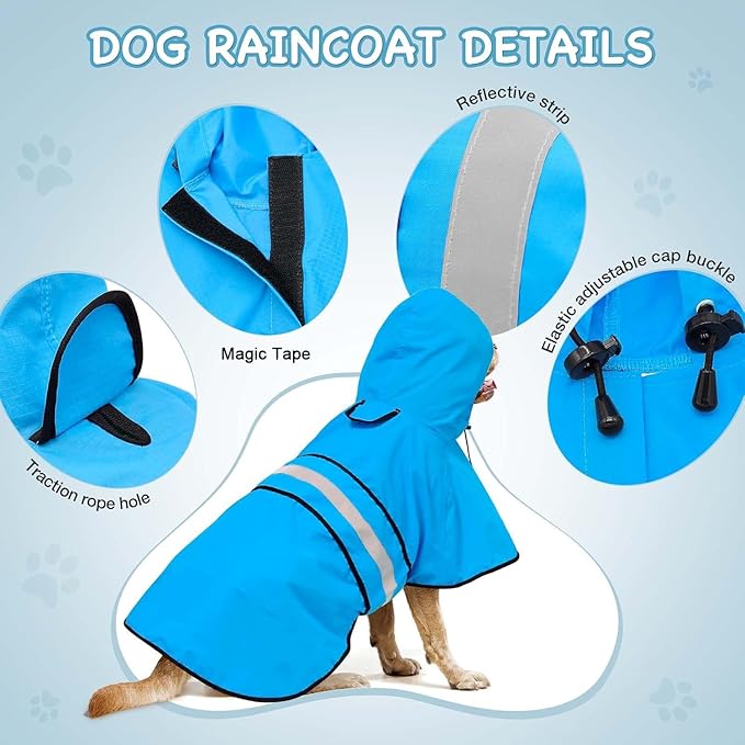 Fashion Hooded Dog Raincoat - Reflective Doggy Rain Jacket Lightweight Waterproof Dog Raincoats for Medium Dogs (Medium, Blue)