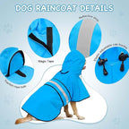 Fashion Hooded Dog Raincoat - Reflective Doggy Rain Jacket Lightweight Waterproof Dog Raincoats for Medium Dogs (Medium, Blue)
