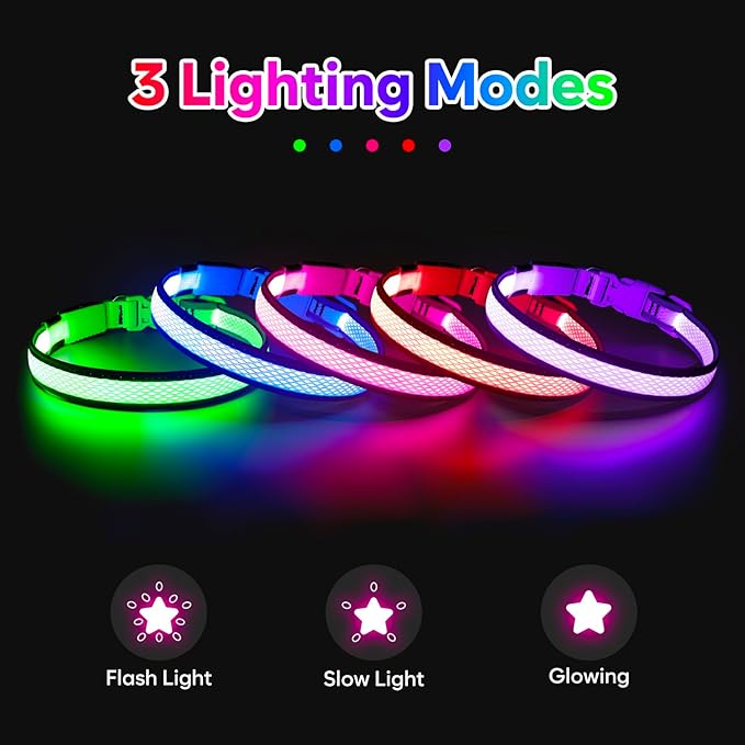 LED Dog Collar, Light Up Dog Collar USB Rechargeable, Brightest Dog Lights for Night Walking, Adjustable Dog Collar Light for Dog Safety(Large, Ruby Red)