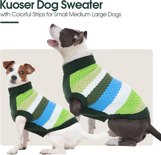 Kuoser Dog Sweater, Pet Cable Knitted Pullover Puppy Warm Clothes, Doggy Turtleneck Classic Knitwear Soft Thickening Doggie Outfit, Cold Weather Thermal Wear for Large Size Dogs, Green 2XL