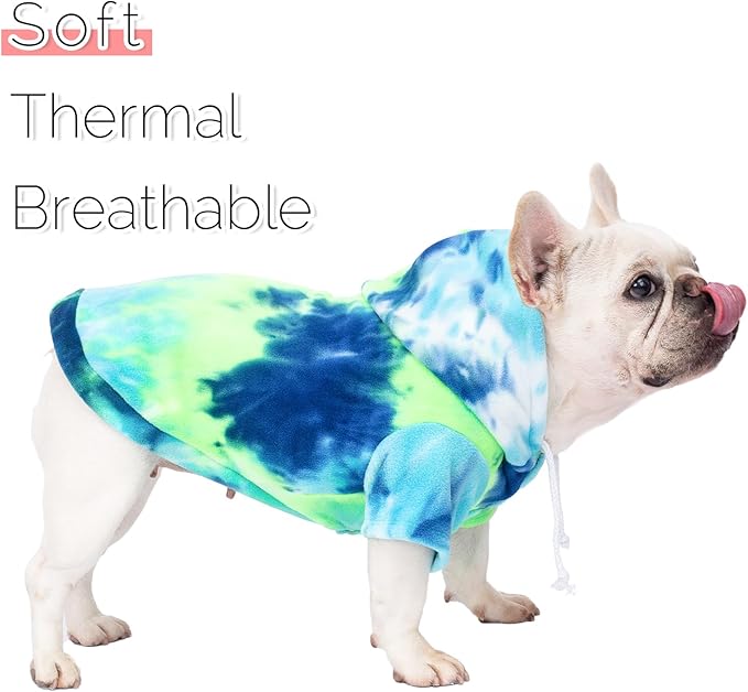 Dog Hoodie Tie Dye Dog Sweatshirt Chic Winter Clothes Ultra-Soft Warm Sweaters for Small Medium Dogs Fashion Pet Clothes for Dogs (Blue/Yellow/Green, XS (Back: 9.05",Chest: 13.77", Neck: 12.59"))
