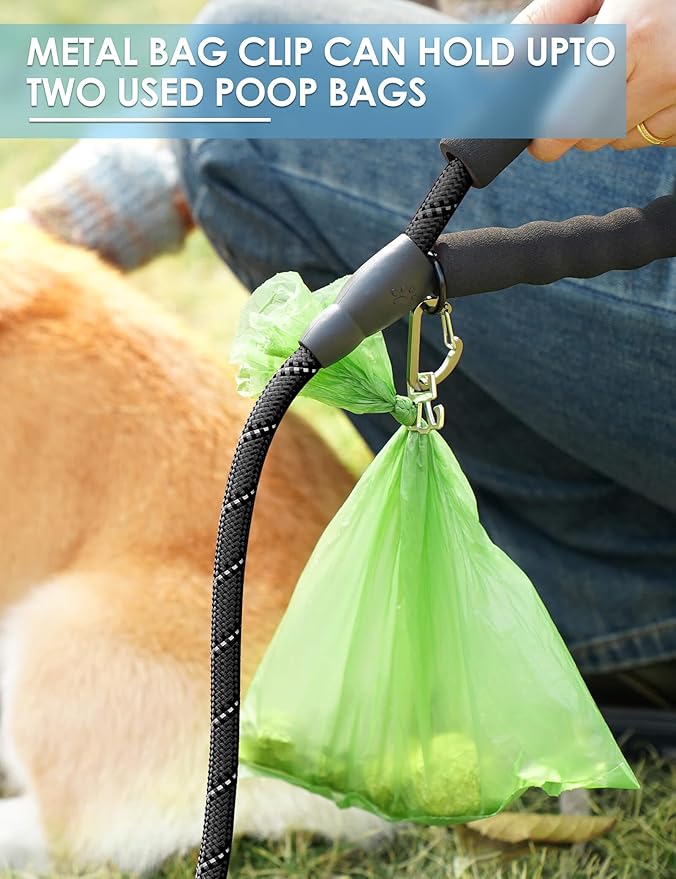 Gobeigo Dog Poop Bag Holder for Leash, Large Opening for Easy Pull Out, Doggy Poo Bag Dispenser with Used Waste Bag Carrier Suitable for Any Retractable Leash with 15 Unscented Bags (Navy Blue)