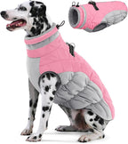 AOFITEE Dog Coat, Warm Dog Winter Coat for Large Dogs, Reflective Turtleneck Dogs Jacket with Harness Built in, Waterproof Windproof Pet Puffer Jacket Fleece Vest for Cold Weather, Pink XXXL