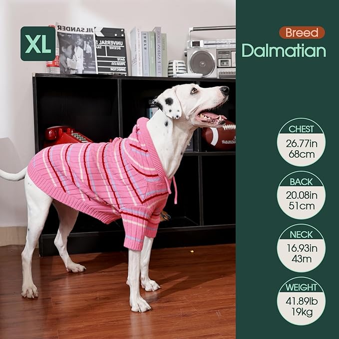 Kuoser Dog Sweater, Dog Sweaters for Small Dogs Girl Boy, Soft Puppy Pullover Sweater for Christmas Thanksgiving, Dogs Cable Knitted Sweatshirt Thermal Pet Winter Clothes for Cold Weather, Pink XS