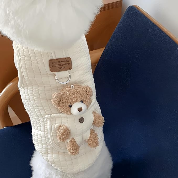 Cute Pet Apparel Plush Bear Pattern Cartoon Dog Clothes All Season Sleeveless Puppy Kitten Pullover Soft Skin-Friendly (White2, S (2.2-4.4lbs))