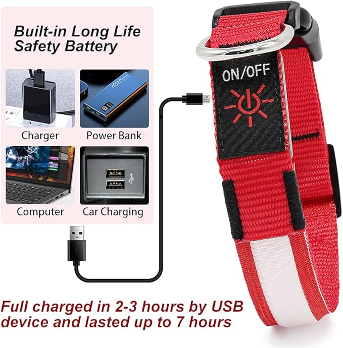 YFbrite Ultra Light Adjustable LED Dog Collar, Light up Dog Collars Rechargeable Glowing in The Dark Collars Visiblity & Safety for Small, Medium, Large Dogs (Red, Small)