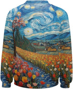 Long Sleeve Shirts for Women Cat Oil Painting Shirt 3D Graphic Sweatshirts Fall Pullover Crewneck Vintage Boho Tops
