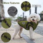 Warm Dog Winter Coat, Fashion Sports Cold Weather Jacket with Built-in Harness, Reflective & Adjustable Comfortable Pet Vest, Waterproof Windproof Apparel for Small Medium Large Dogs (Green)
