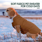Kuoser Reversible Dog Coat – Warm Fleece & Quilted Waterproof Dog Jacket, Double-Sided Cold Weather Dogs Winter Coat with Harness Hole, Windproof Pet Snow Vest for Small Medium Large Dogs, Brown 2XL