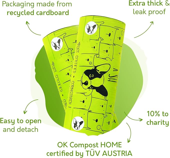 Certified Home Compostable Dog Poop Bags with Handles - 10% to Charity - ASTM D6400 & EN 13432 Compliant - 240 x Large Plant Based Compostable Poop Bags (1 Pantry Roll)