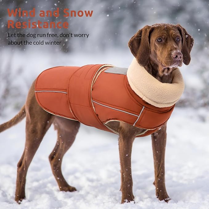 ASENKU Warm Dog Coat, Waterproof Dog Jackets for Large Dogs with Reflective Fleece Vest Turtleneck with Button,Windproof Cold Weather Coats for Small Medium Large Dogs, Red Brown, XL
