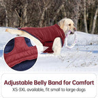 Lelepet Reversible Dog Coat Waterproof Dog Jacket Windproof Puffer Vest for Winter Warm Lightweight Coats for Small Dogs Adjustbale Hook & Loop Pet Apparel with Leash Hole, Pug, Wine Red, M