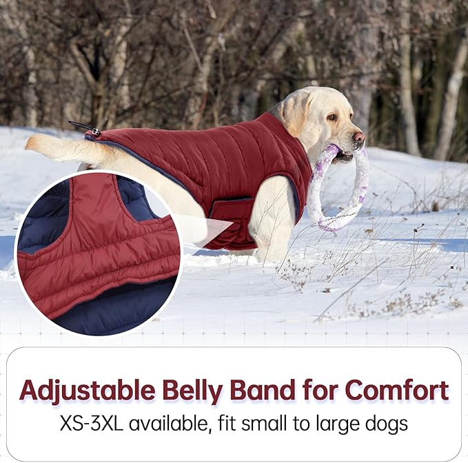 Lelepet Reversible Dog Coat Waterproof Dog Jacket Windproof Puffer Vest for Winter Warm Lightweight Coats for Small Dogs Adjustbale Hook & Loop Pet Apparel with Leash Hole, Chihuahua, Wine Red, XS