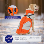 FUAMEY Dog Winter Jackets for Large Dogs,Dog Coat with Harness Built in,Waterproof Dogs Snowsuits Warm Pet Jacket Zip Up Fleece Cold Weather Coats Reflective Puppy Vest with Pocket Orange 3XL