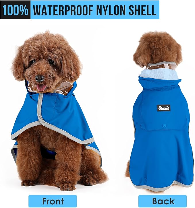 Lukovee Dog Raincoat, Adjustable Dog Rain Jacket with Clear Hooded Double Layer for Large Medium Small Dogs Puppies, Waterproof Rain Coat Poncho with Reflective Storage Pocket & Rim (BL,M)
