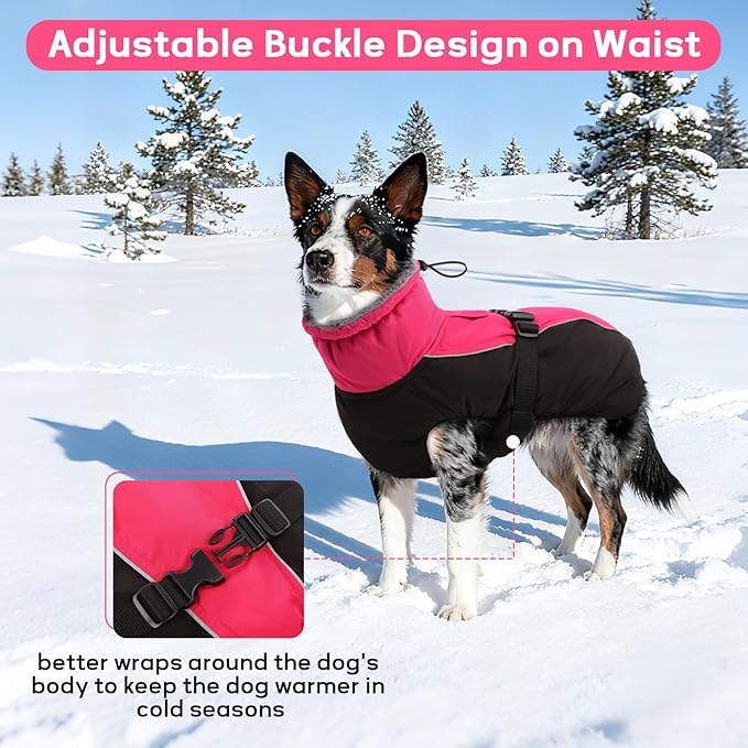 IDOMIK Dog Winter Coat, Reflective Waterproof Dog Jacket for Cold Weather, Warm Pet Coats for Small Medium Large Dogs, High Collar Doggy Fleece Snow Jacket, Winter Vest with Adjustable Buckle,L