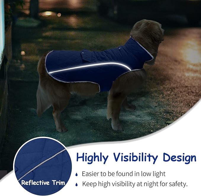 Malier Dog Winter Coat, Windproof Dog Cold Weather Coats with Real Pocket, Winter Extra Warm Pet Coat Fleece Jacket Reflective Clothes for Small Medium Large Dogs and Puppy (Blue, Large)