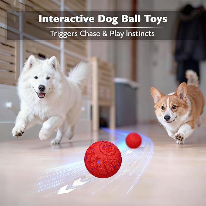 Interactive Dog Toys Dog Ball,Durable Motion Activated Automatic Rolling Toys for Medium/Large Dogs,Automatic Moving, Bouncing,and Rotating,E-TPU Material, IP54 Waterproof (Red)