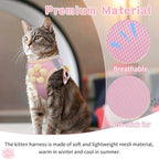 Cat Harness and Leash Set for Walking Escape Proof, Adjustable Kitten Harness Breathable Mesh with Reflective Strips Harness with Flower for Kitty Puppy Bunny