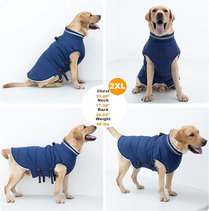 Small Dog Coat with Harness Built-in, Waterproof Reflective Fleece Lined - Warm Windproof Winter Jacket with Back Zipper, Cold Weather Snow Dog Coats - Blue - XS