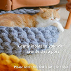 Cat Nest Bed – Premium Handwoven Washable Extra Soft Round Cave House for Indoor Kitten & Kitty, Small & Large (Cloud White,Large)