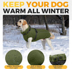 Lelepet Dog Coat for Large Dogs Waterproof Dog Jacket with Harness Built in Reflective Fleece Jacket with Zip Warm Winter Coats for Dogs Thermal Pet Snowsuit for Outdoor, Border Collie, Army Green, XL
