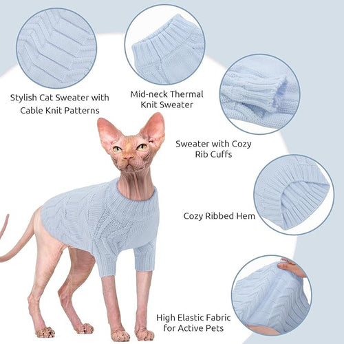 ASENKU Cat Sweater Soft Warm Puppy Clothes Knitwear for Kittens & Small Dogs, Thick Knitted Sweater for Sphynx Hairless Cats Teacup Chihuahua and Extra Small Dogs (Blue, M)