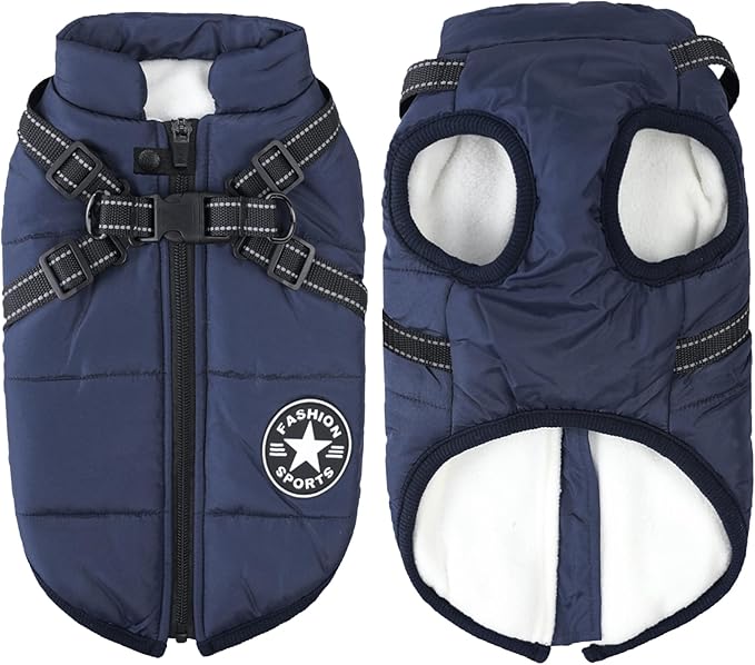 Aiboria Dog Jackets for Winter Windproof Waterproof 2 in 1 Outfit Cold Weather Coat Dog Vest Harness Puppy Winter Warm Jacket Blue XL