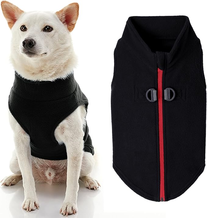 Gooby - Zip Up Fleece Vest, Fleece Jacket Sweater with Zipper Closure and Leash Ring, Black, Small